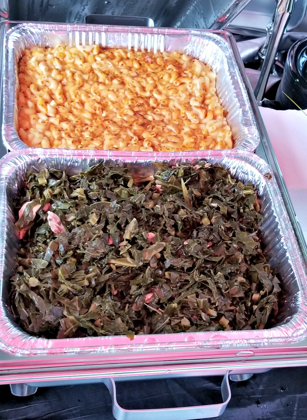 Collard greens and mac and cheese